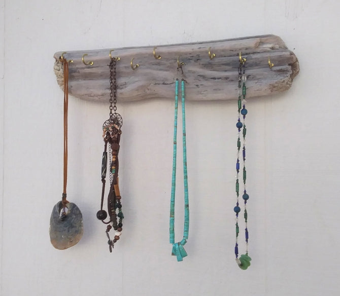 White Washed Driftwood Necklace Display Wall Mounted