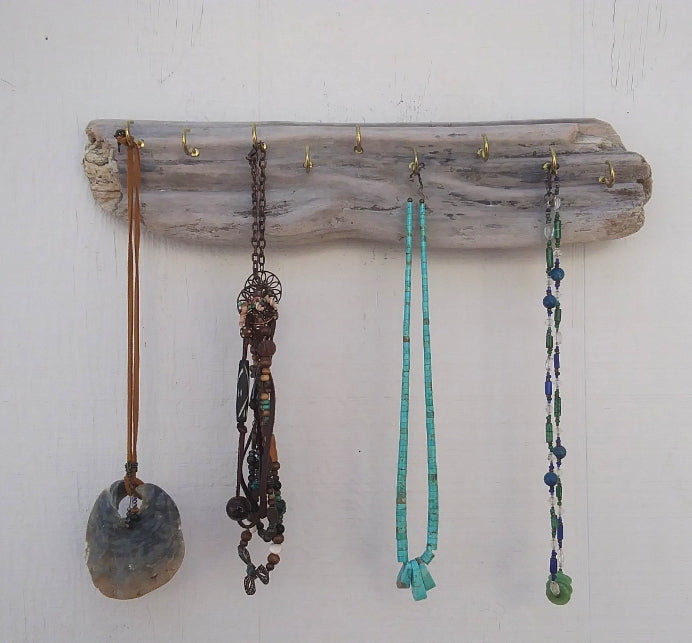 White Washed Driftwood Necklace Display Wall Mounted