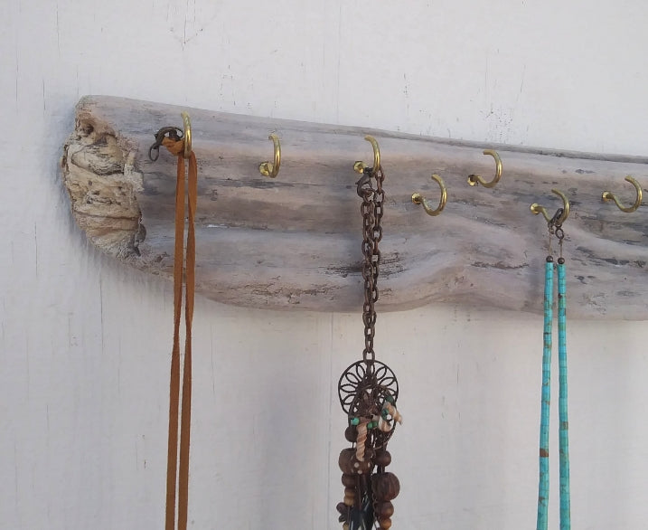 White Washed Driftwood Necklace Display Wall Mounted