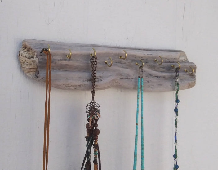 White Washed Driftwood Necklace Display Wall Mounted