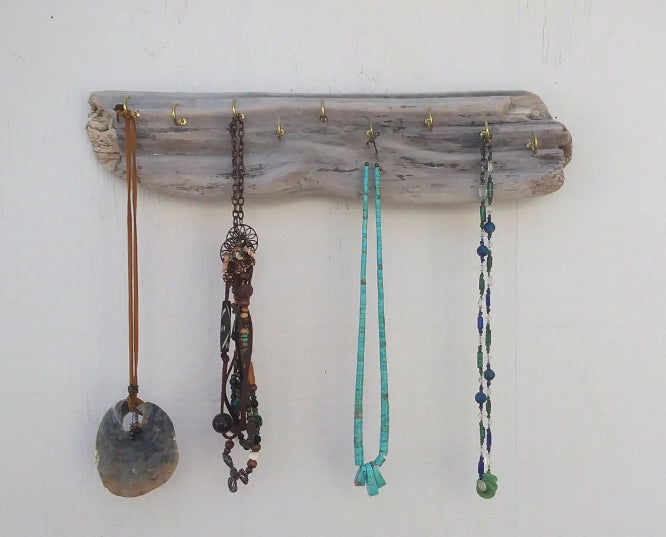 White Washed Driftwood Necklace Display Wall Mounted