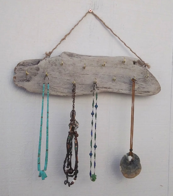 White Washed Driftwood Necklace Display Wall Mounted