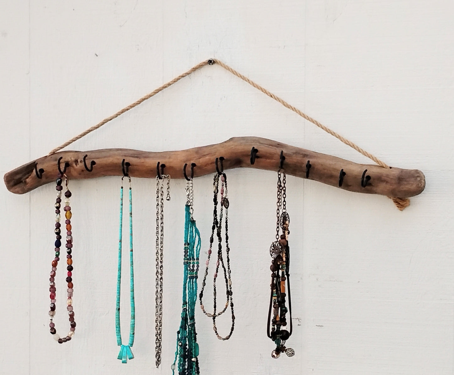 Wall Hanging Necklace Organizer Display Driftwood Key Hook Wall Mounted