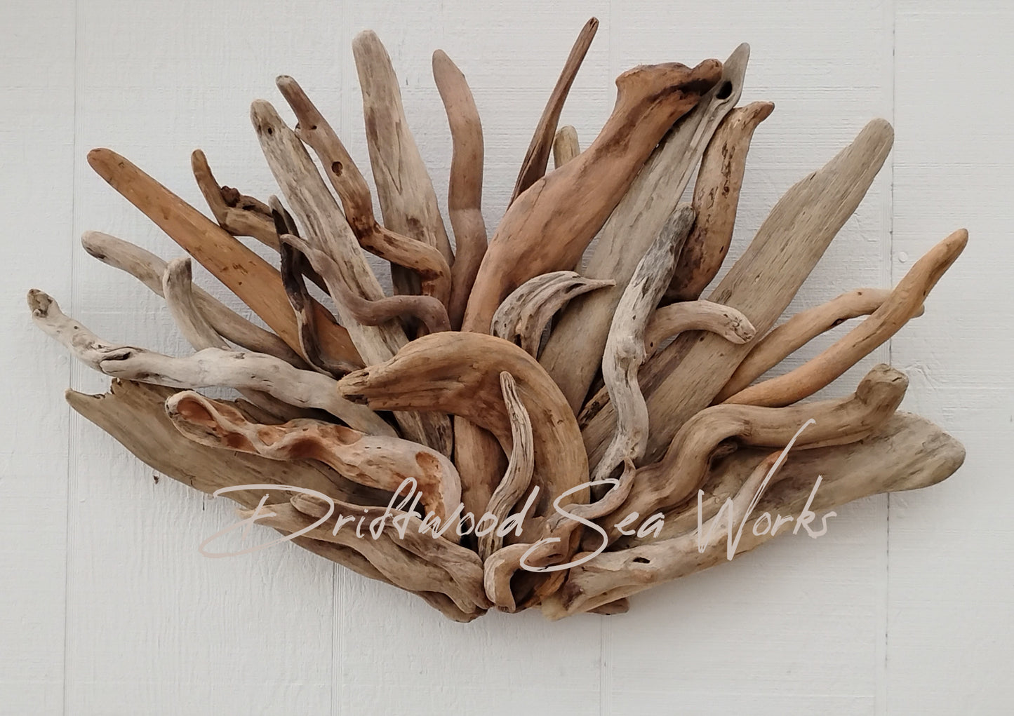 Fan shaped driftwood wall sculpture rustic abstract driftwood sticks room decor