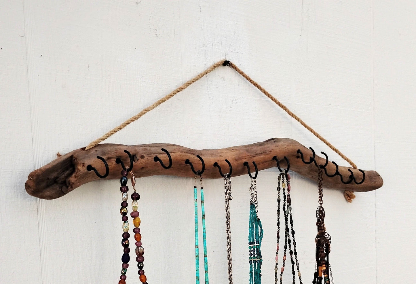Wall Hanging Necklace Organizer Display Driftwood Key Hook Wall Mounted