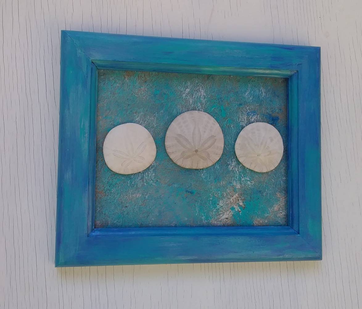 Beach Bathroom Sand Dollars In Blue 8X10 Frame Real Oregon Sand Dollars