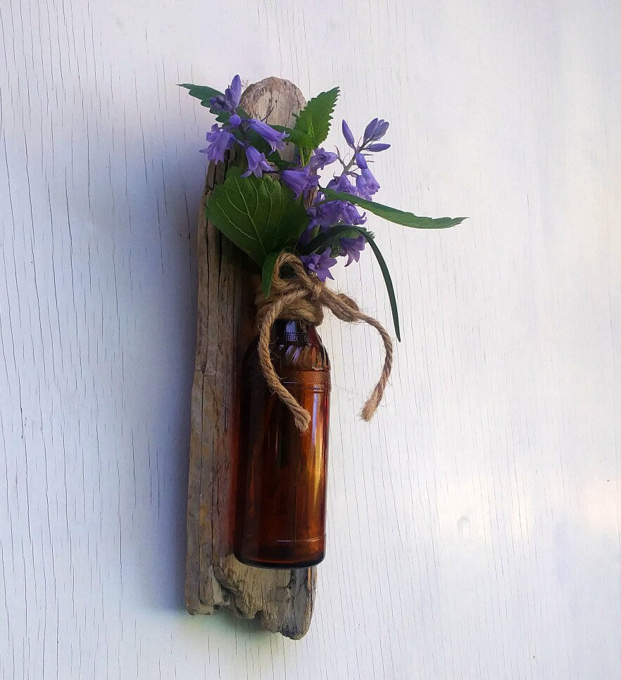Driftwood Flower Vase Wall Hanging Air Plant Brown Bottle Vase
