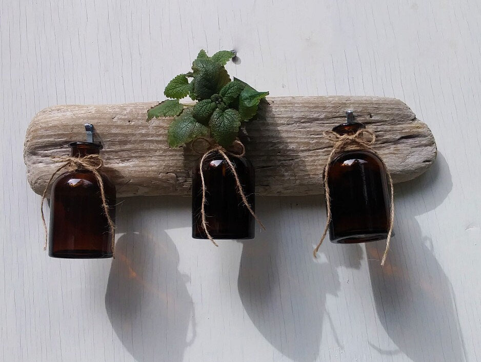 Rustic Single Flower Vases Driftwood Wall Hanging Bottle Vases