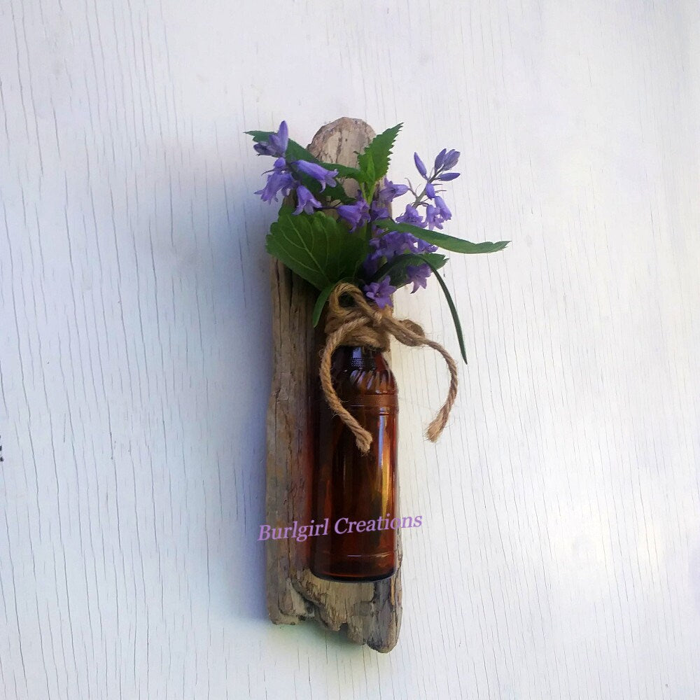 Driftwood Flower Vase Wall Hanging Air Plant Brown Bottle Vase
