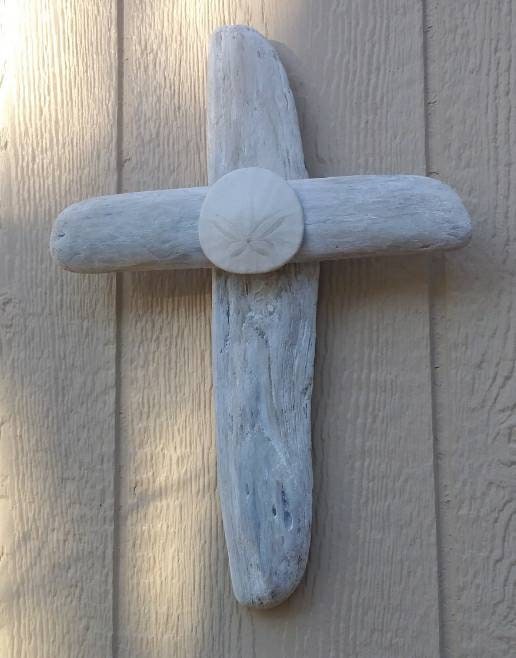 White Spiritual Cross Religious Wall Decor With Oregon Sand Dollar