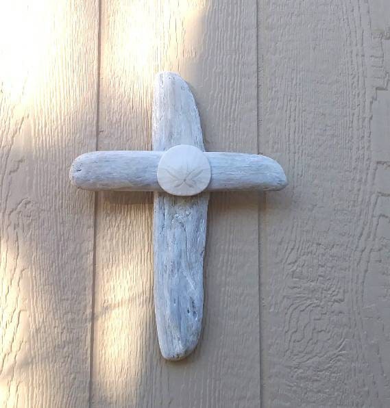 White Spiritual Cross Religious Wall Decor With Oregon Sand Dollar