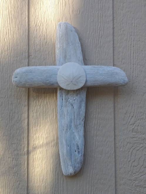 White Spiritual Cross Religious Wall Decor With Oregon Sand Dollar