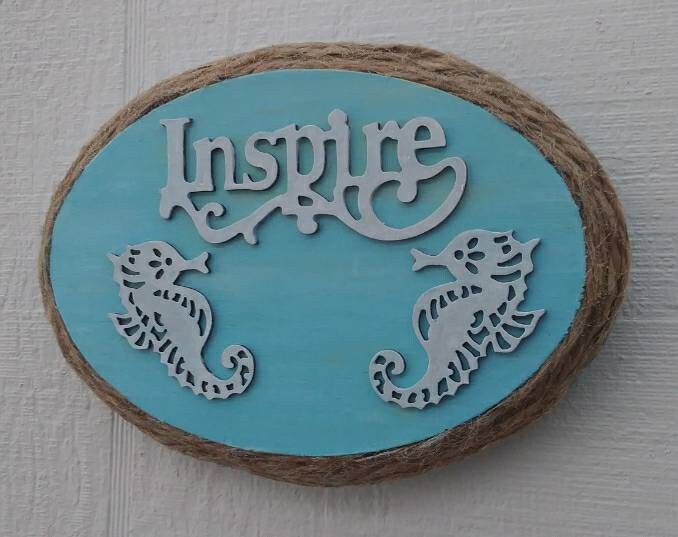 Inspire Seahorses 5X7 Hand Painted Plaque Teal Green Inspirational Wall Art