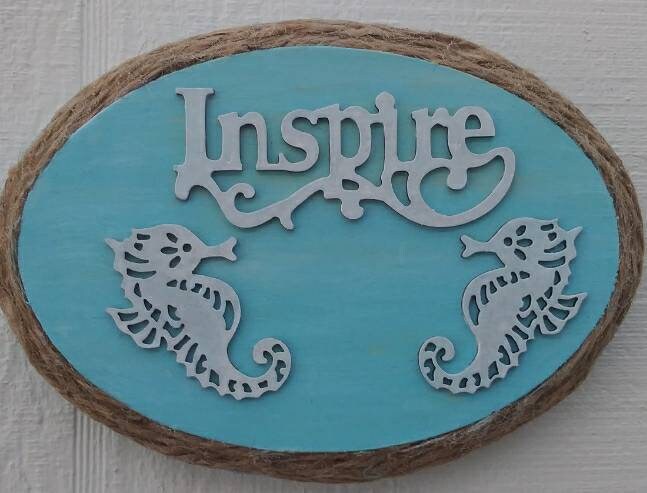 Inspire Seahorses 5X7 Hand Painted Plaque Teal Green Inspirational Wall Art