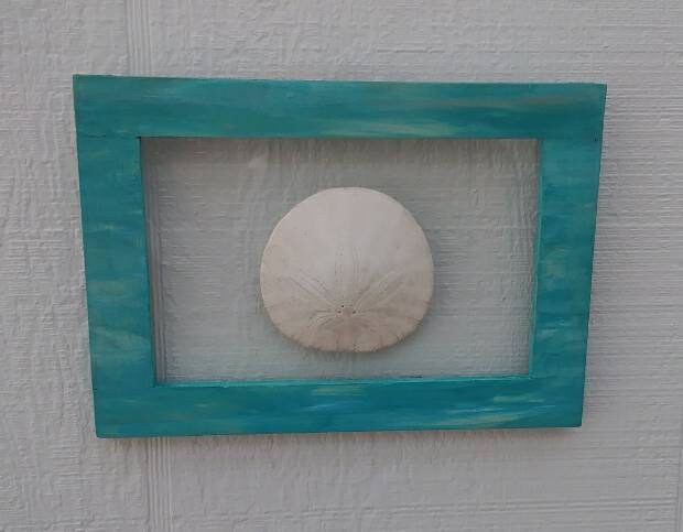 Beach Bathroom 5X7 Blue Green Frame With Real Oregon Sand Dollar