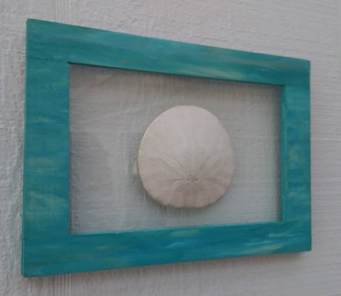 Beach Bathroom 5X7 Blue Green Frame With Real Oregon Sand Dollar