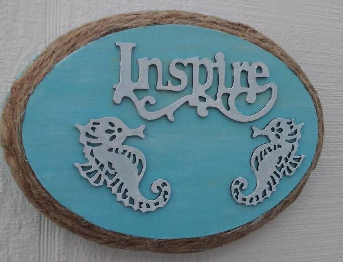 Inspire Seahorses 5X7 Hand Painted Plaque Teal Green Inspirational Wall Art