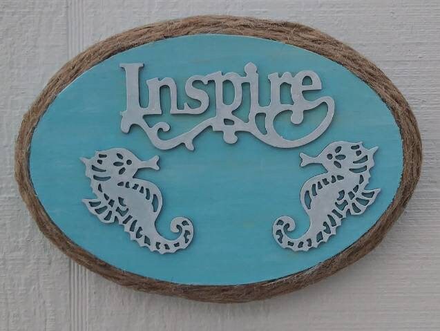 Inspire Seahorses 5X7 Hand Painted Plaque Teal Green Inspirational Wall Art