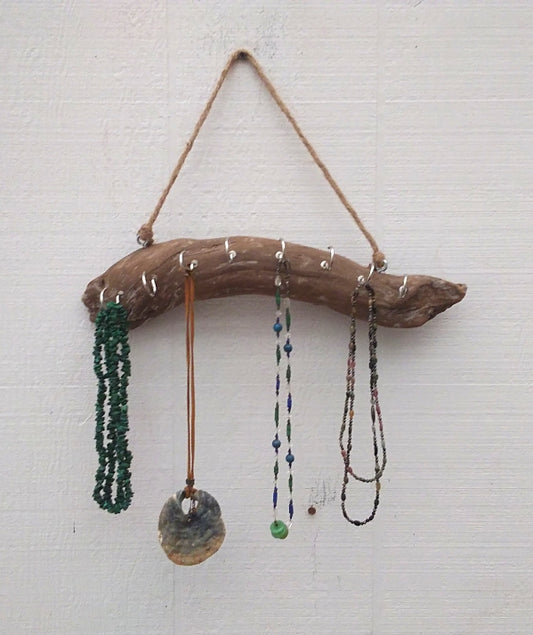 Driftwood Art necklace organizer key hook wall hanging