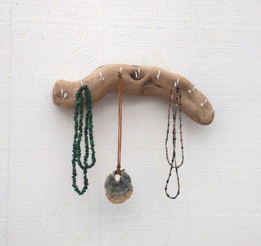 Driftwood necklace display wall hanging with 9 hooks