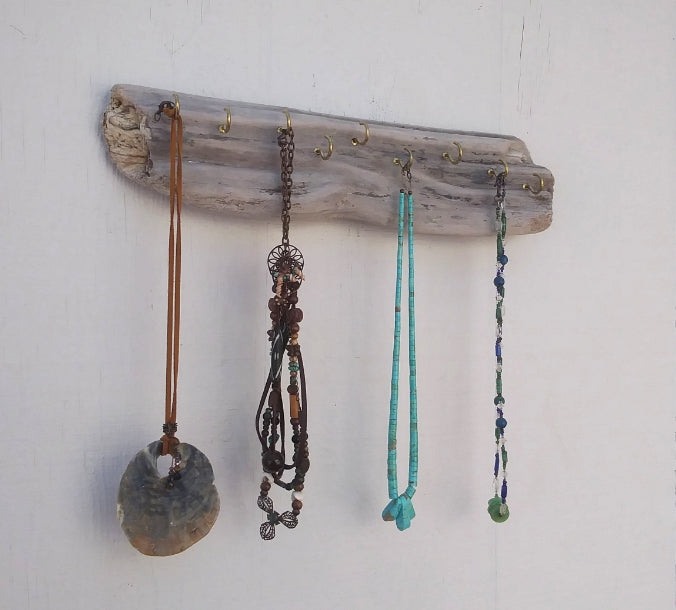 White Washed Driftwood Necklace Display Wall Mounted