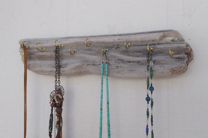 White Washed Driftwood Necklace Display Wall Mounted