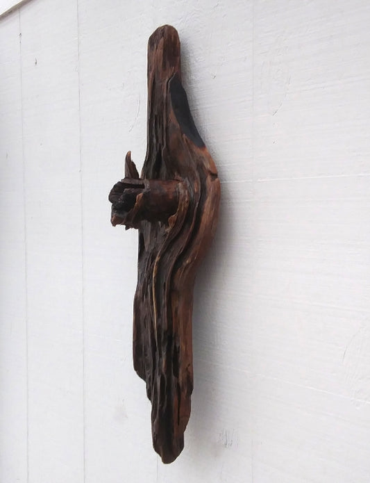 Long Rustic Wood Wall Sculpture Dark Brown Driftwood Art