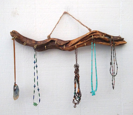 Necklace Organizer Display Driftwood Key Hook Wall Mounted
