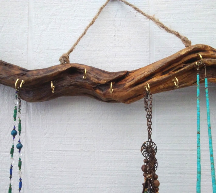 Necklace Organizer Display Driftwood Key Hook Wall Mounted