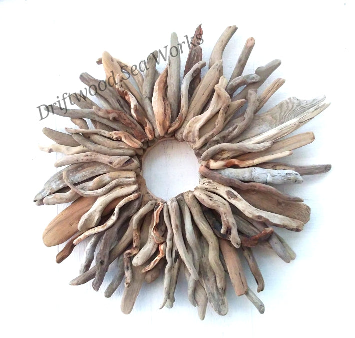 Large Driftwood Wreath Sunburst Mantel Wall Decor