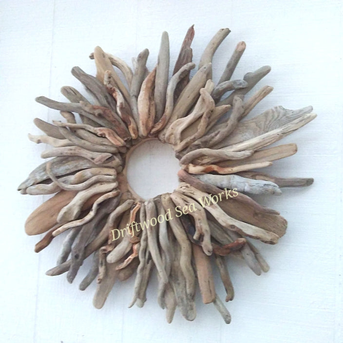 Large Driftwood Wreath Sunburst Mantel Wall Decor