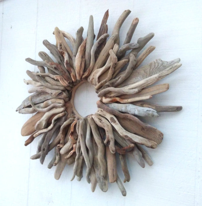 Large Driftwood Wreath Sunburst Mantel Wall Decor