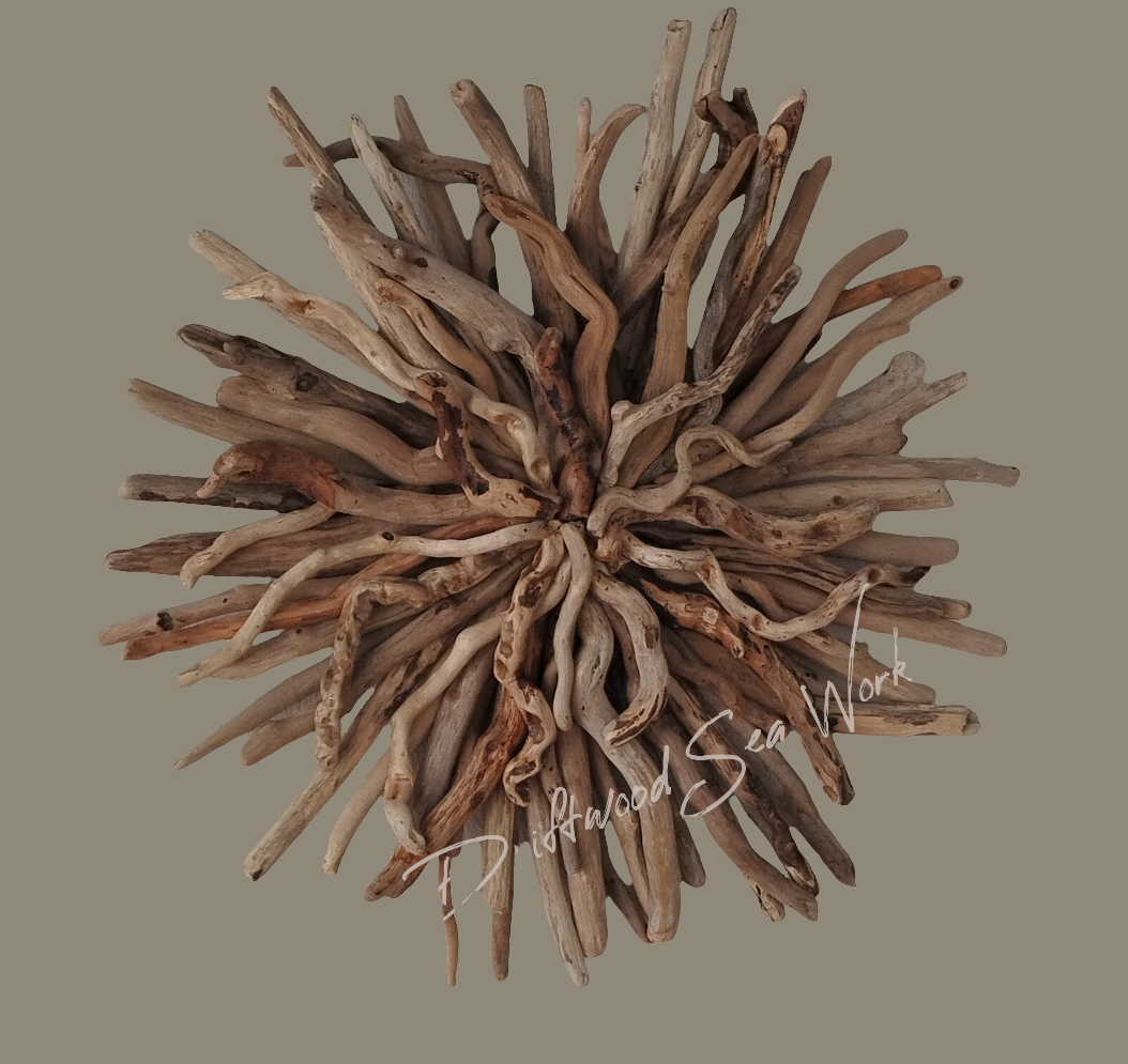 Driftwood wall art Sunburst round natural wood room decor