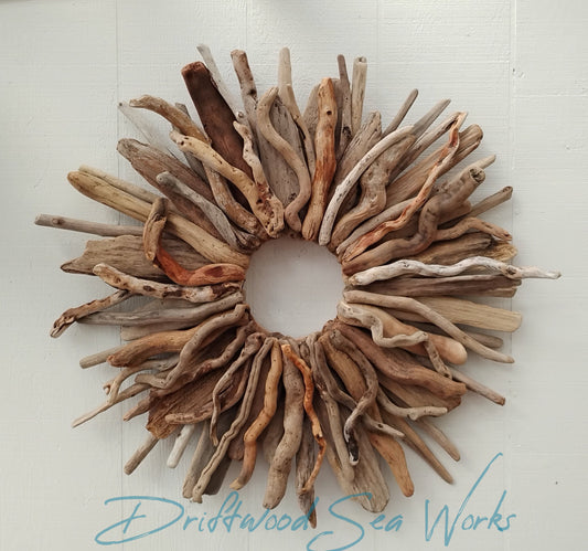 Large Driftwood Wreath Oregon Driftwood Art Rustic Mantel Decor (32 inches)