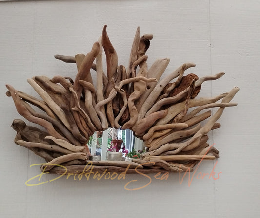 Oregon Driftwood Mirror Starburst Mirror Driftwood Art Wall Mirror With Small Shelf