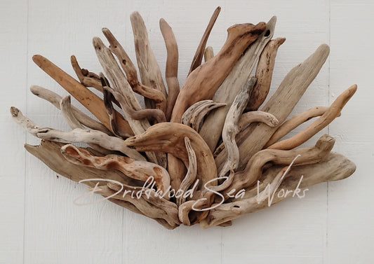 Fan shaped driftwood wall sculpture rustic abstract driftwood sticks room decor 