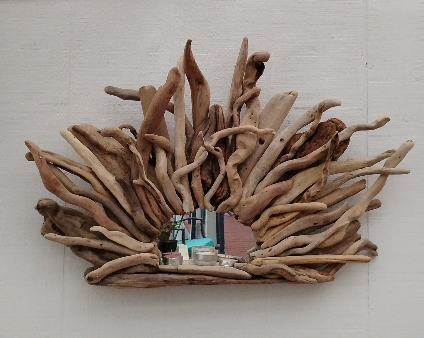 Oregon Driftwood Mirror Starburst Mirror Driftwood Art Wall Mirror With Small Shelf