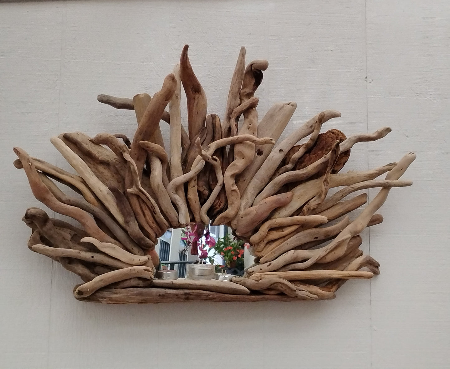 Oregon Driftwood Mirror Starburst Mirror Driftwood Art Wall Mirror With Small Shelf