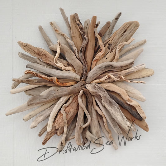 Large Driftwood Art Sunburst Rustic Natural Wood Round Wall Decor