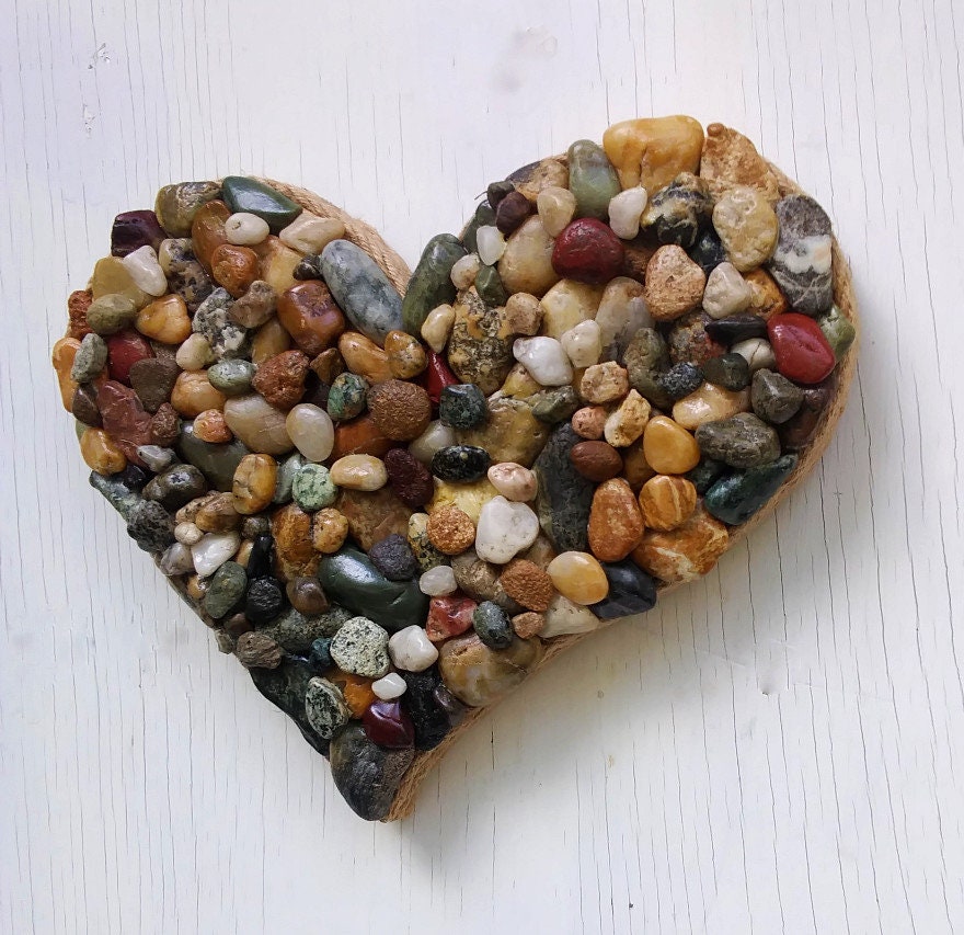 Multi Colored Heart Mosaic Handmade With Oregon Beach Rocks