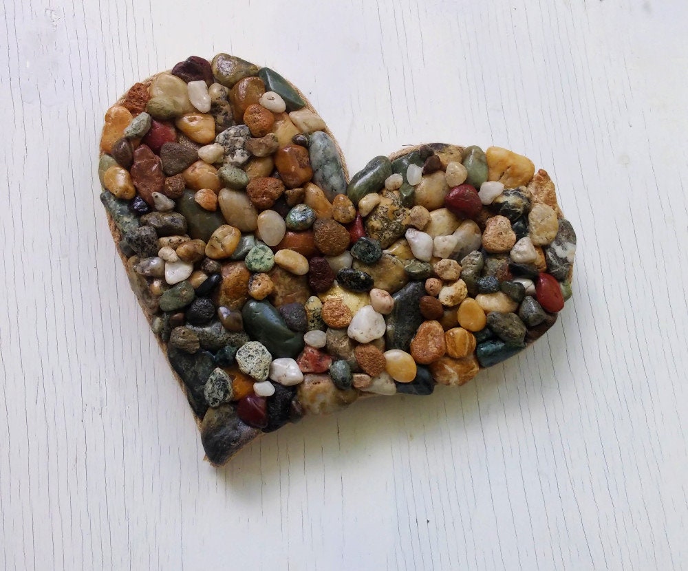 Multi Colored Heart Mosaic Handmade With Oregon Beach Rocks