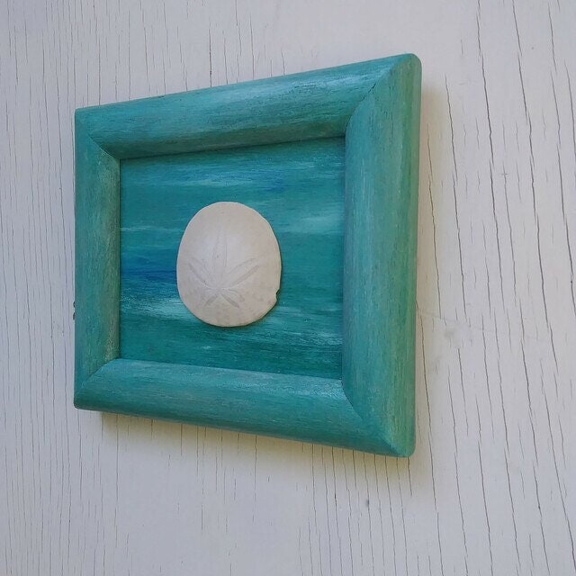 5X7 Beach Decor Blue Green Frame With Real Oregon Sand Dollar