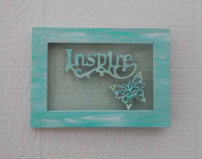 Inspire Butterfly 5X7 Hand Painted Frame Teal Green and White Inspirational Wall Art