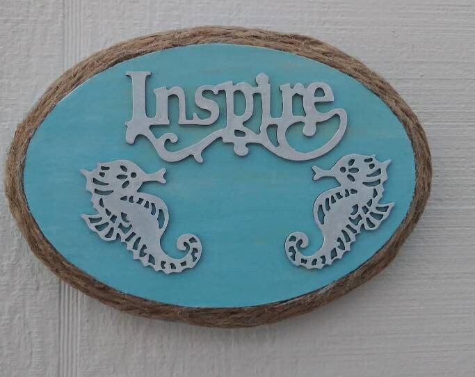 Inspire Seahorses 5X7 Hand Painted Plaque Teal Green Inspirational Wall Art